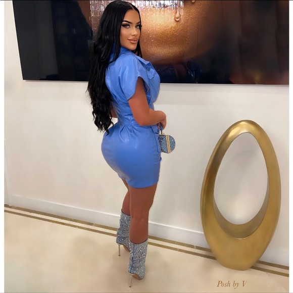 Blue Button-Up Mini Dress - Picture 4 of 10